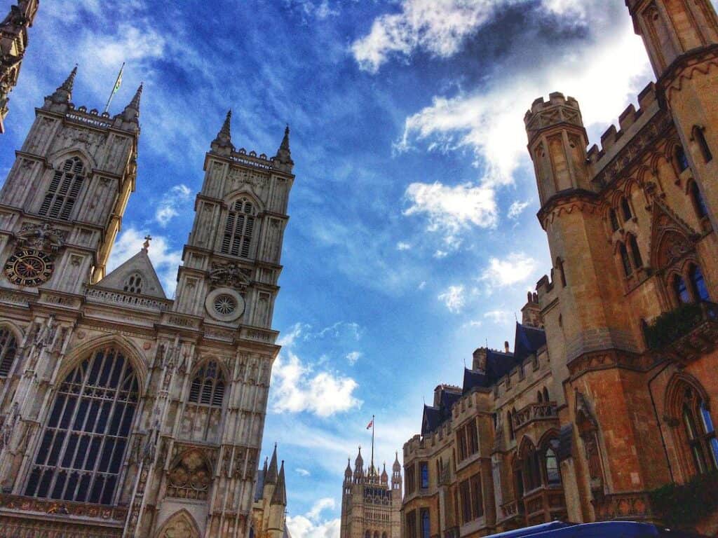 Westminster abbey against blue sky
