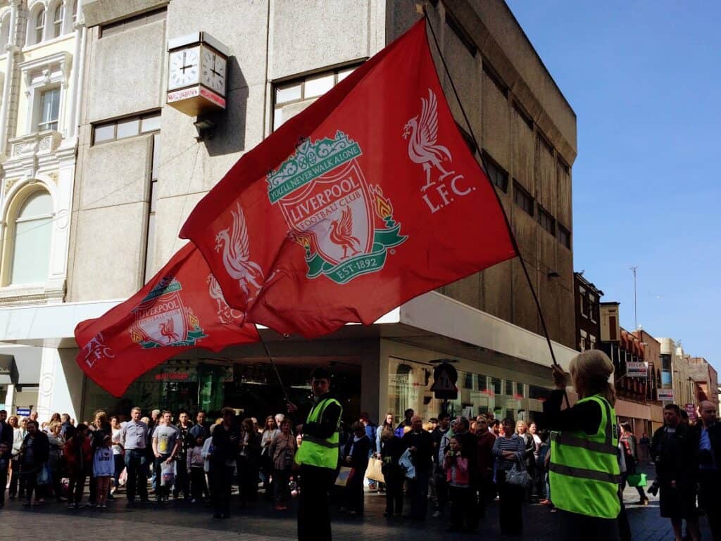 Red liverpool football club flags
