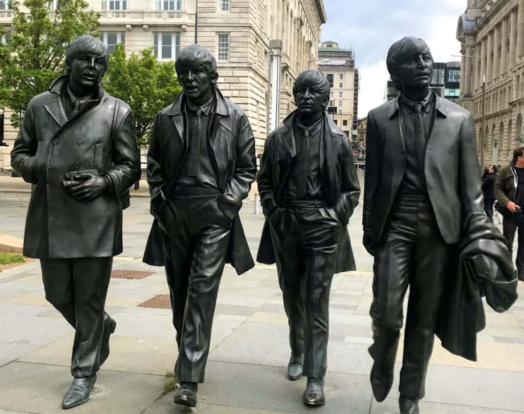 close up of the beatles statue in liverpool