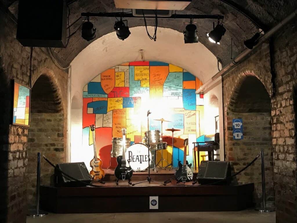 The stage in the Cavern with Beatles music kit